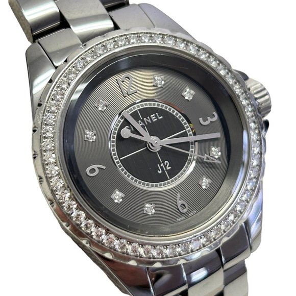 CHANEL J12 Titanium Black Diamond Bezel Watch 38 mm - Picture 1 of 10